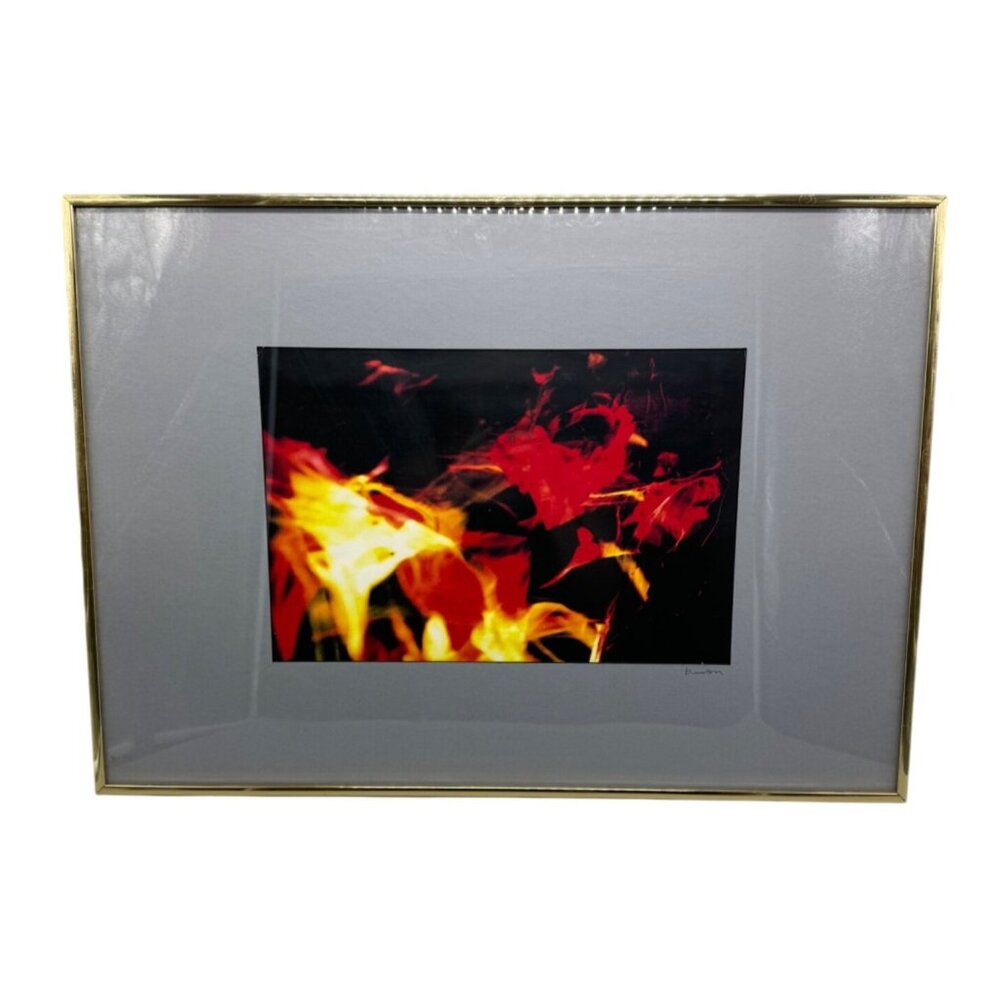 Abstract Fire Art Print By Burton In Gold Frame gray matted wire hanger red READ
